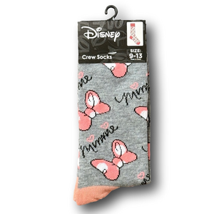 3/$20 Minnie Mouse Bows Disney Funny Novelty Crew Socks - NWT
